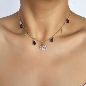 Mystical Evil Eye Necklace with Sapphire Blue Charms
